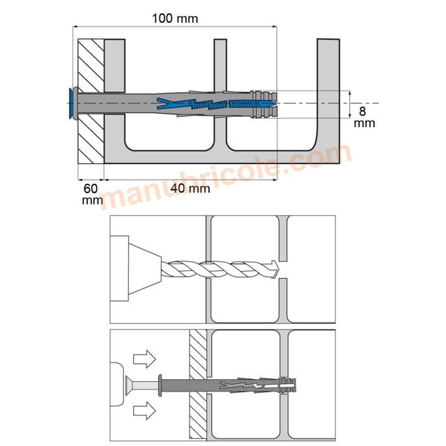 Boite de 100 chevilles à frapper nylon scell-it - tête fraisée - ø 8 mm x 100 mm - yzf8100