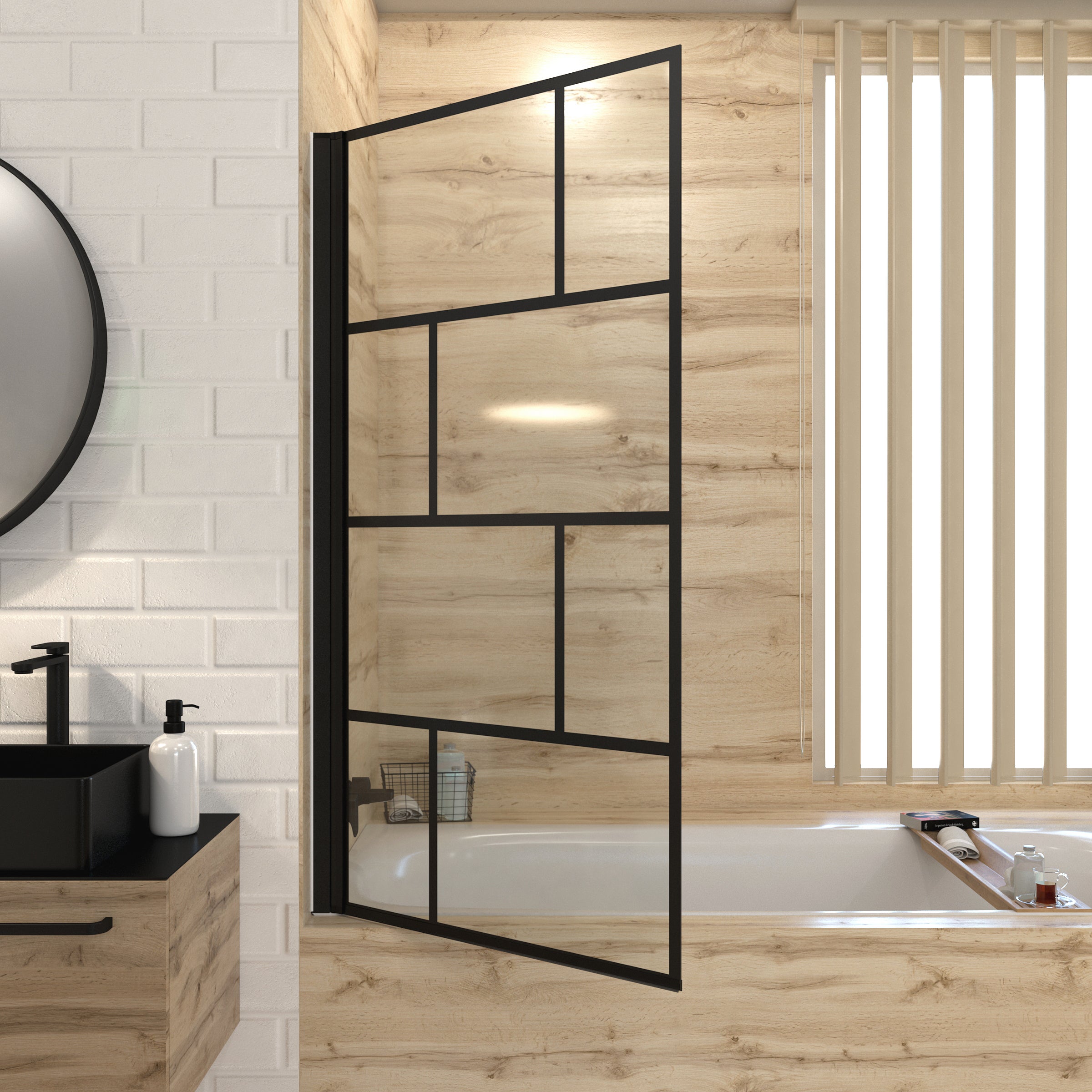 Pare baignoire rabattable sérigraphié 80x140 cm - Finition Noir Mat - BLOCKS SCREEN - 7