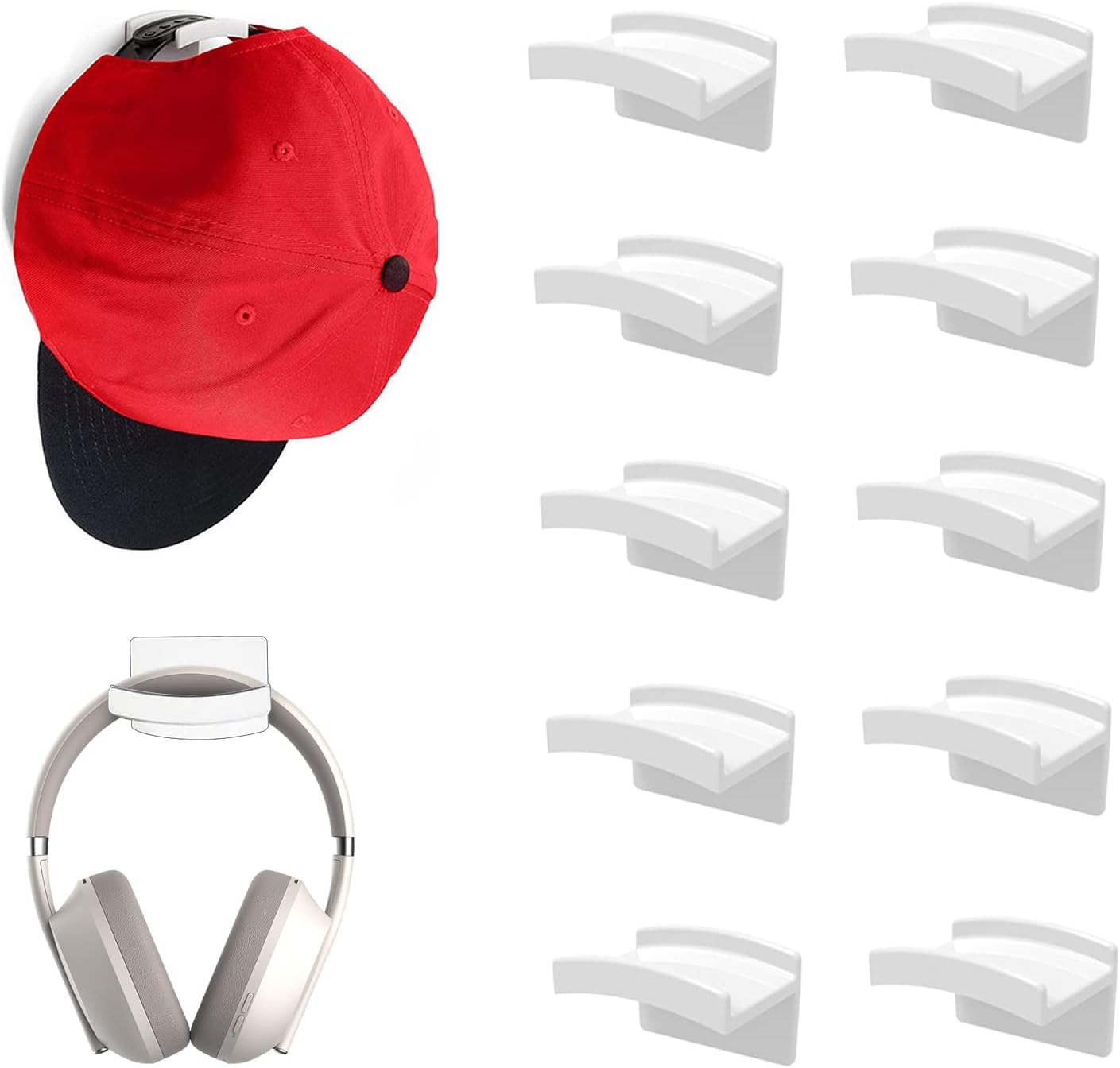 Biały - 10 wieszaków na kapelusze, wieszak ścienny na czapkę baseballową, klejony wieszak na kapelusze, uchwyt na ręczniki, organizer na drzwi, 10 szt