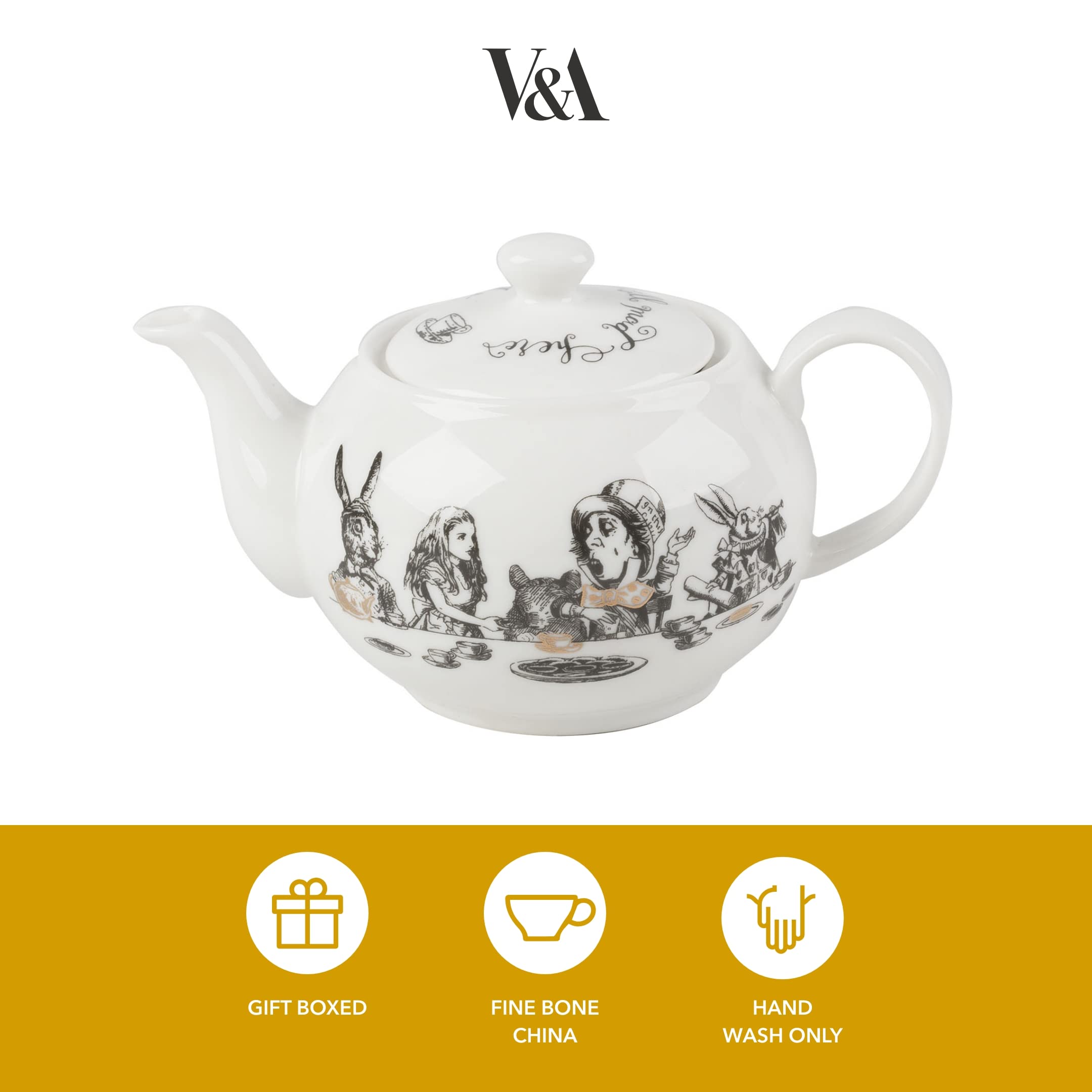 V&A Alice nel Paese delle Meraviglie Mini Teiera in Confezione Regalo, 450ml, Bianco - 2