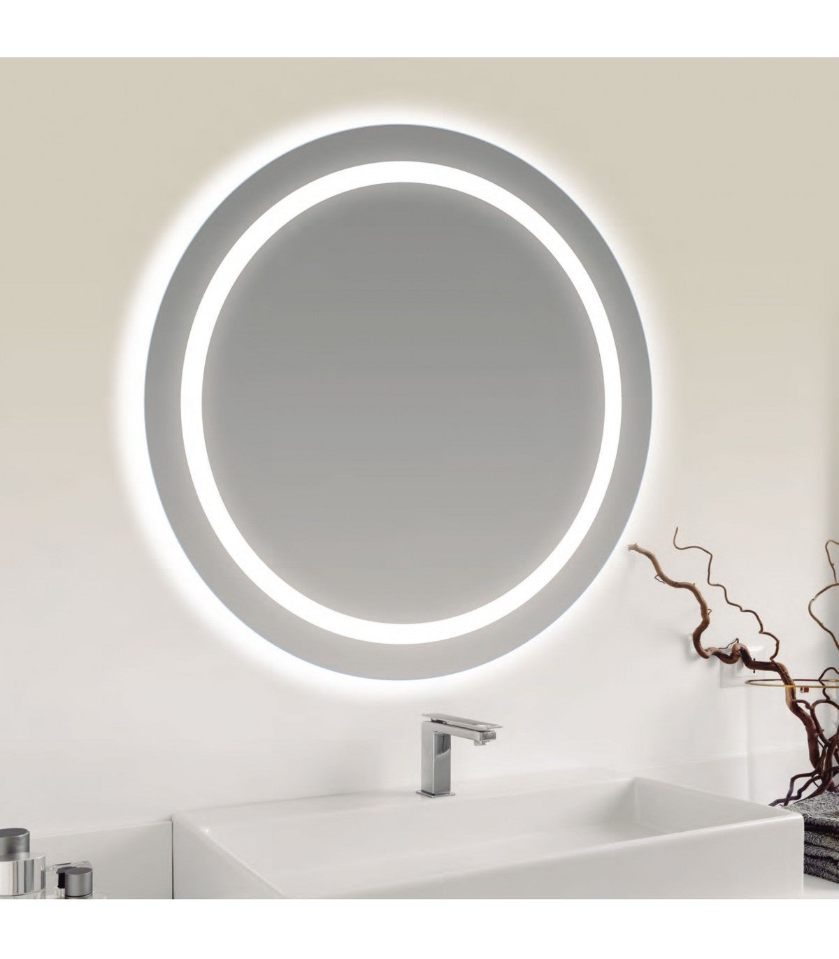 Espejo Baño Redondo 80x80 Cm Con Luz LED Bluetooth | Sensor Movimiento Anti-empañante IP65