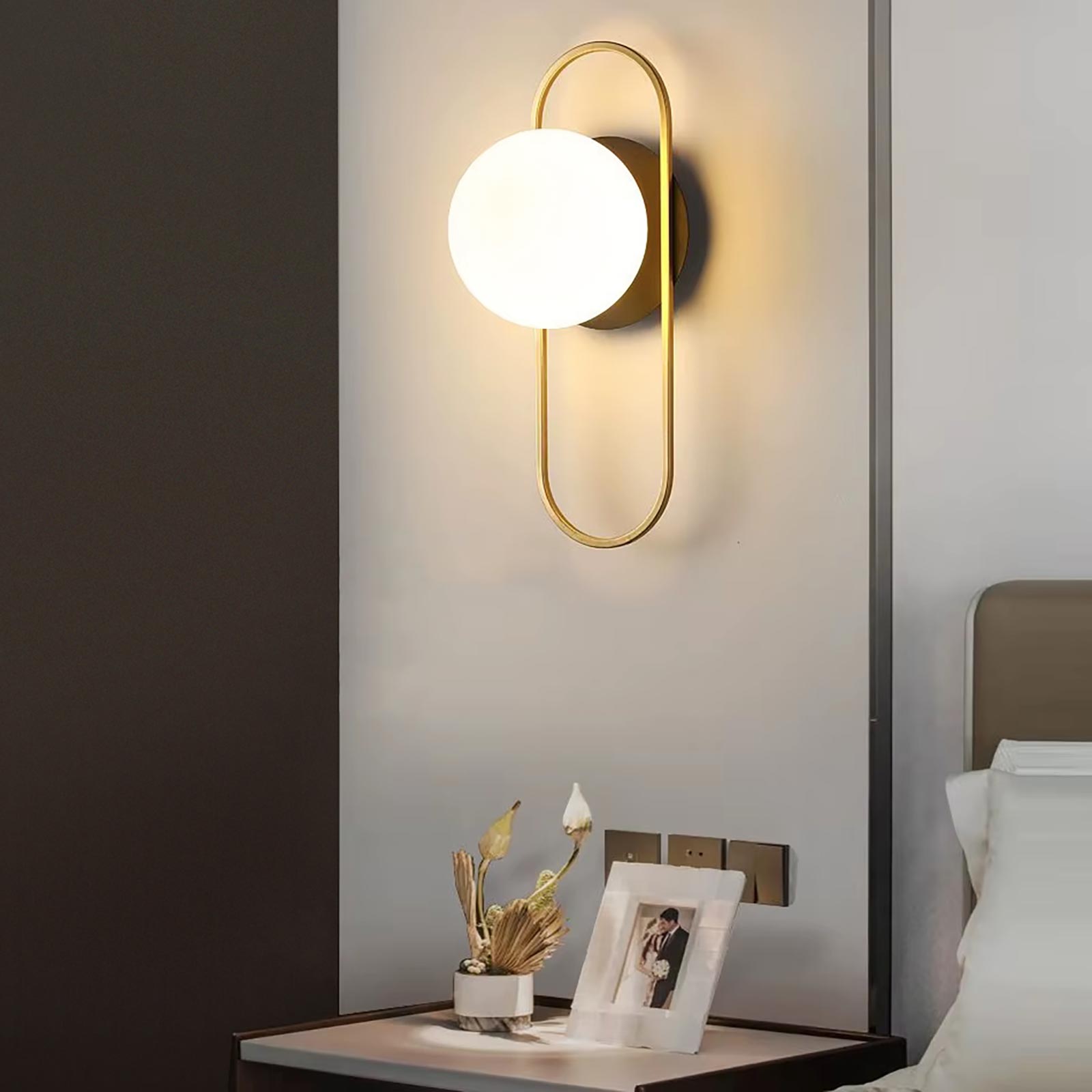 Lámpara de pared decorativa, lámpara de pared de bronce, pantalla LED G9, bola blanca, luz de entrada, dormitorio, sala de estar, 230V - 8
