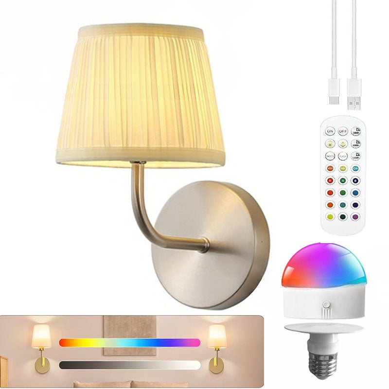 Bezprzewodowa lampa ścienna LED, akumulator 2000 mAh, z pilotem i żarówką, trzy temperatury barwowe + 12 kolorów RGB, do salonu, srebrna