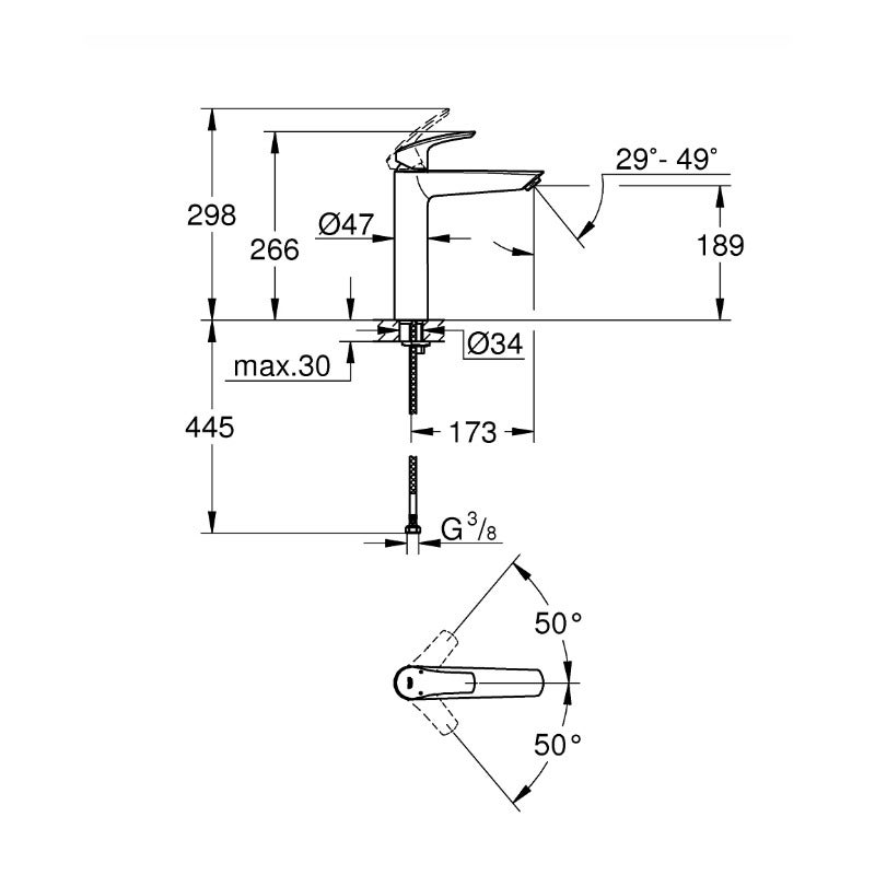 Grohe EUROSMART Mitigeur monocommande de lavabo XL , Chrome (23971003) - 4