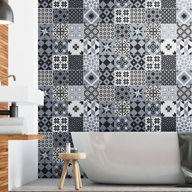 Autocolante Carrelage mural adhésif Cuisine Salle de Bain - 24 STICKERS CARREAUX DE CIMENT AZULEJOS RONALDO - 24stickers10x10cm