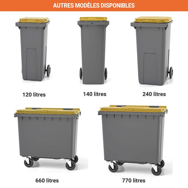 Contenitore per rifiuti da 360 litri con impugnatura frontale - Coperchio giallo limone - 620 x 850 x 1095 mm - 210006GAGA/JC - 4