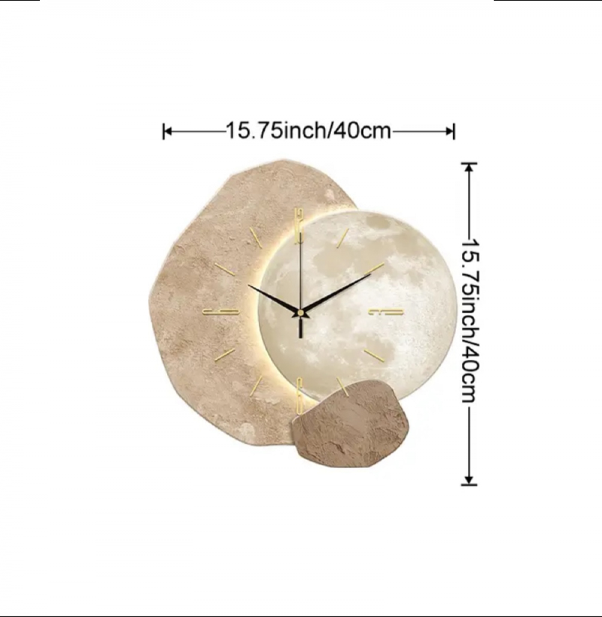 Horloge murale silencieuse ZAEWRYE, design sobre effet pierre,Éclairage d'ambiance USB,idéale pour la salle à manger, le bureau ou la chambre,40 cm - 3