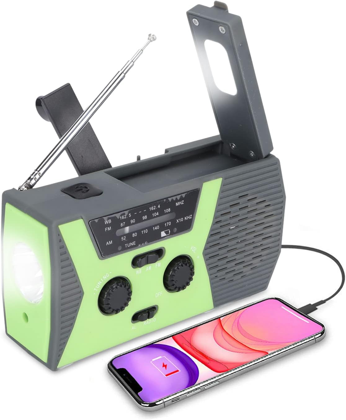 Radio pogodowe AM FM SW przenośne radio z korbką NOAA ładowane przez USB radio awaryjne z alarmem SOS i lampką do czytania kemping survival podróże
