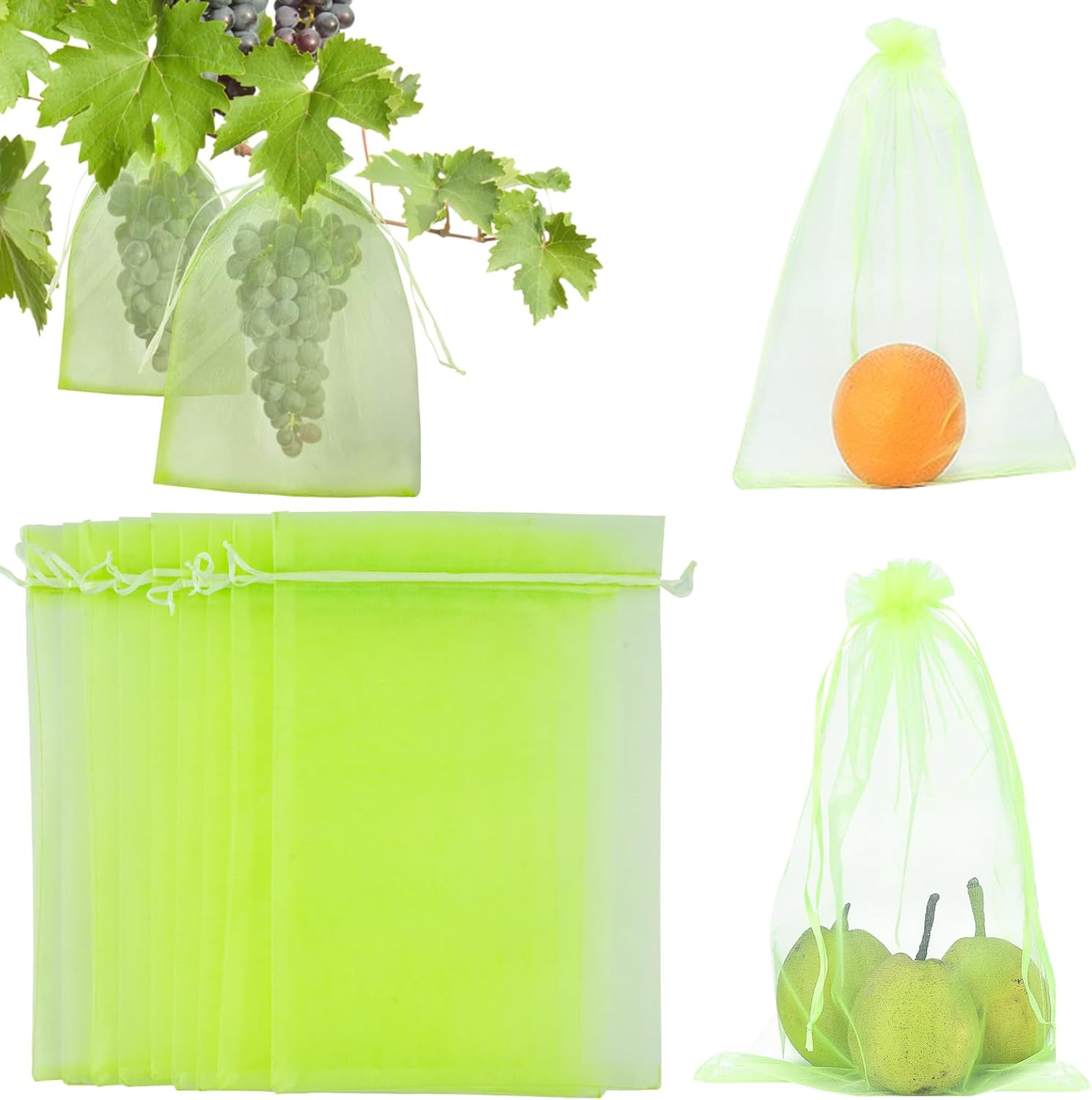 Zestaw 100 worków siatkowych do ochrony owoców, duże zielone torby prezentowe z organzy, 20 x 30 cm.