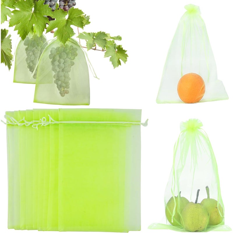 Zestaw 100 worków siatkowych do ochrony owoców, duże zielone torby prezentowe z organzy, 20 x 30 cm.