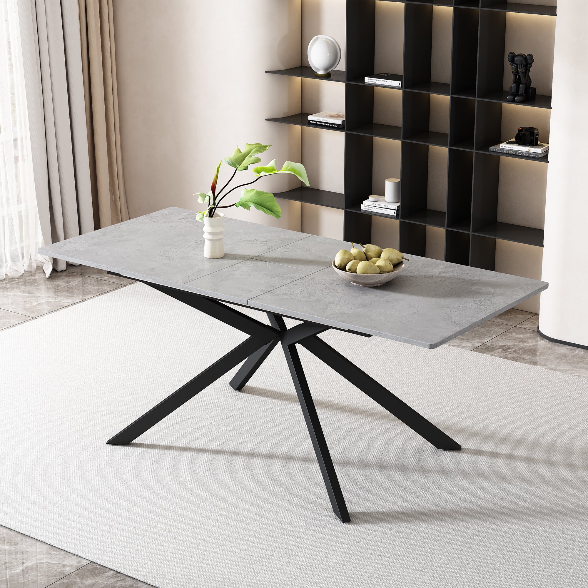 Rozkładany stół jadalny dla 4-6 osób - Dł. 150/180 x Szer. 70 x Wys. 76 cm - Nogi z płyty MDF i metalu - Blat imitujący marmur - Szary - 3