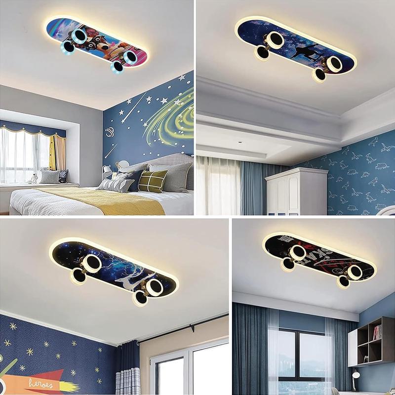 LED ceiling light, children's skateboard model D, dimmable with remote ...