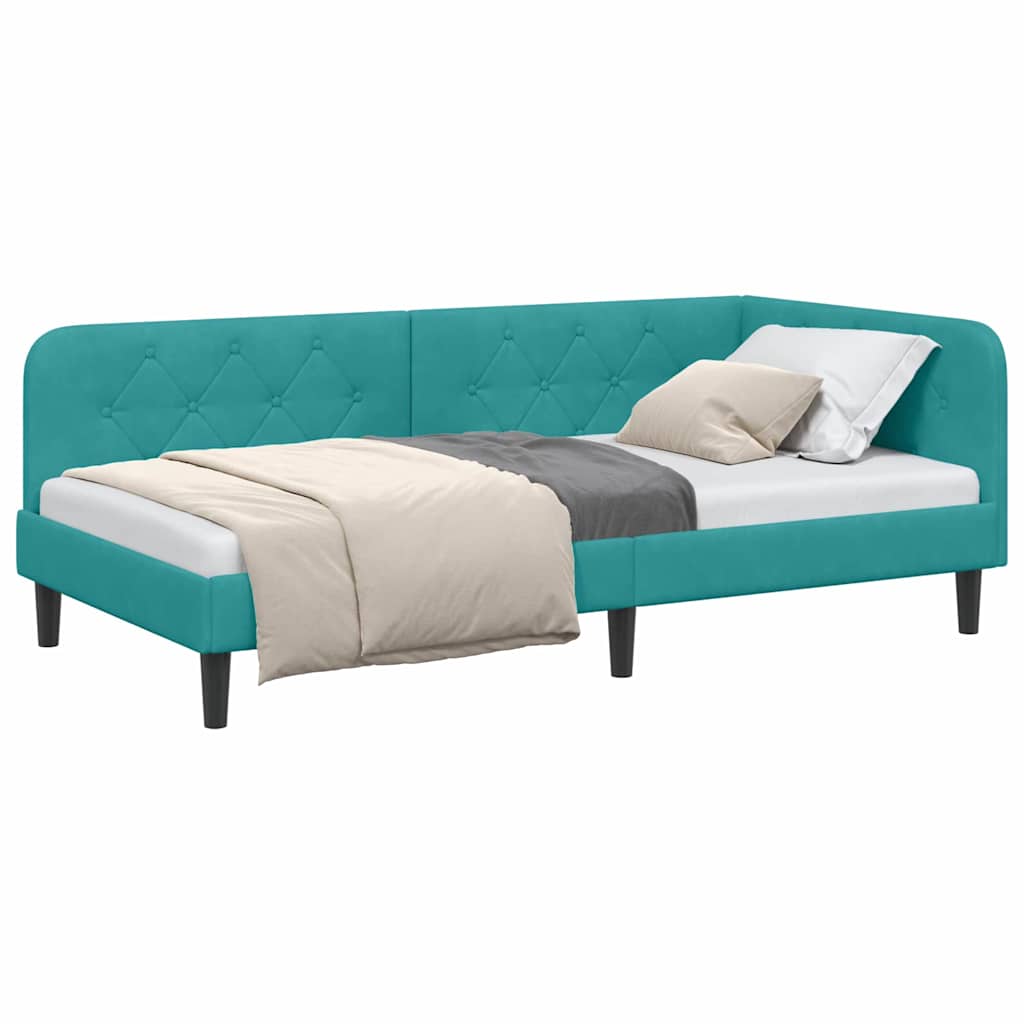 Cadre de lit d'angle turquoise, 90 x 190 cm, velours - 3
