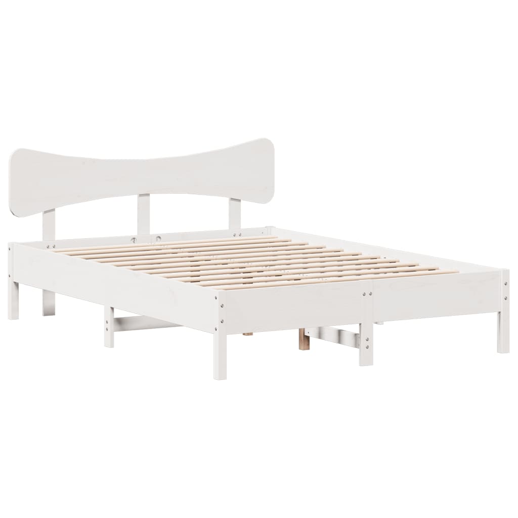 Cadre De Lit Sans Matelas Blanc Bois De Pin Massif 140x190 Cm - Cadre De Lit - Lit Double - Bois