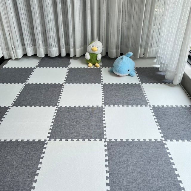 18 Dalles Mousse EVA 30x30cm - Tapis Antidérapant et Confortable pour Chambre, Salon, Jeux Enfants - Couleur Blanc/Gris