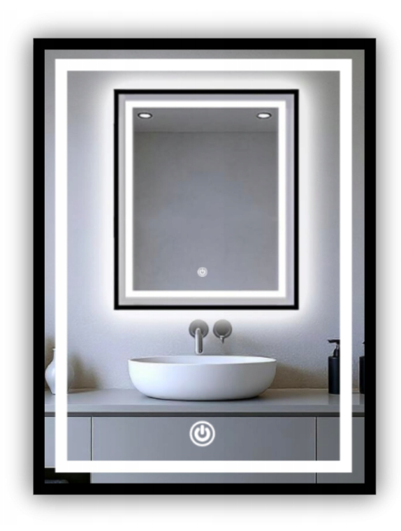 Lustro Led 80x110 COB 608 Diod 3 Barwy w Czarnej Ramie Aluminium + Włącznik