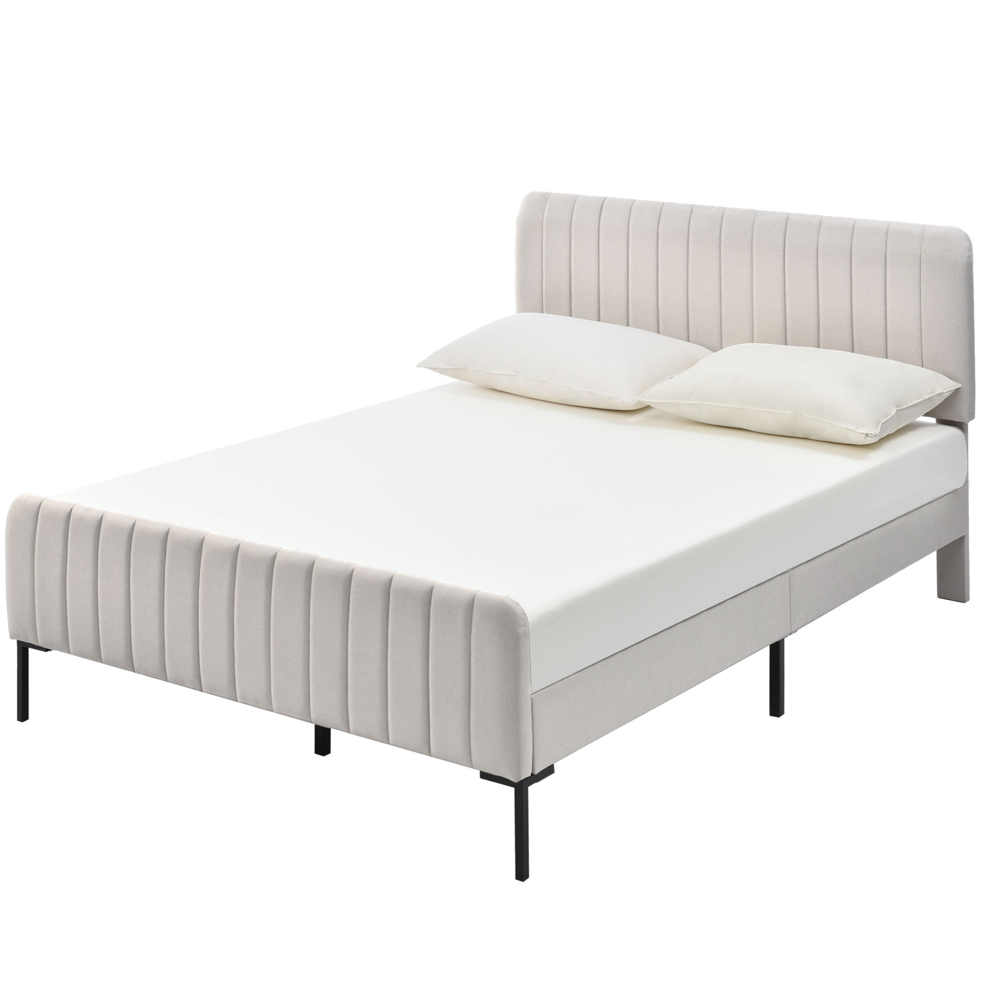 Lit Double Rembourré 140x200cm, Cadre de Lit Tapissé avec Sommier à Lattes et Tête de Lit à Dossier, Pour Ado/Chambre Amis, Gris (Sans Matelas) - 6