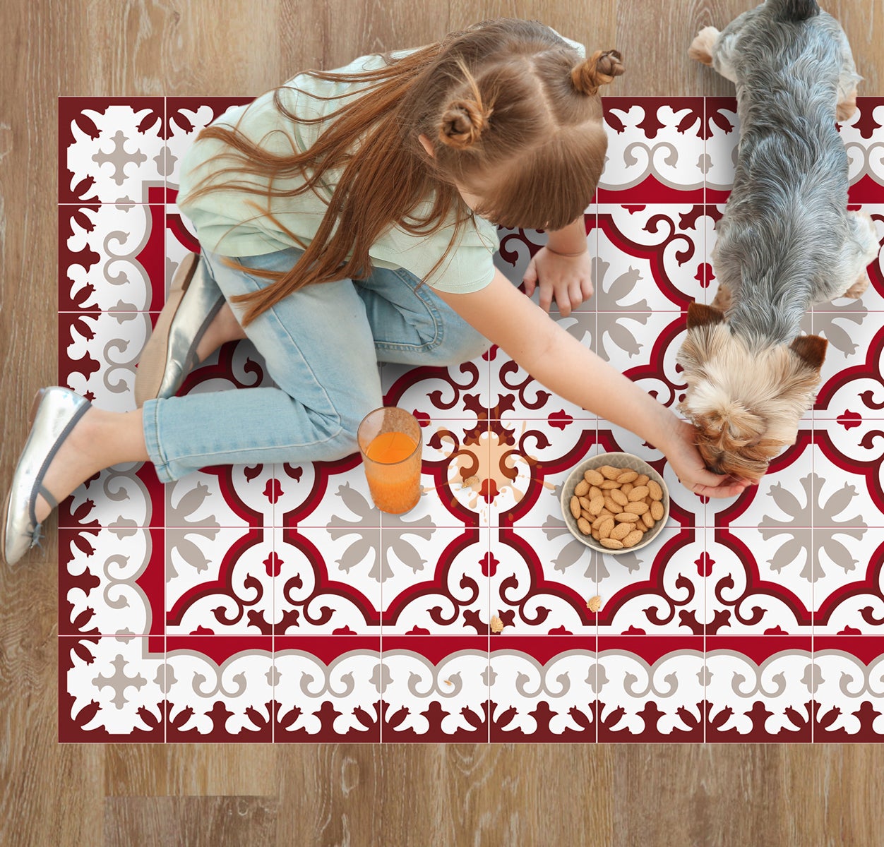 Tapis antidérapant en vinyle Marseille rouge 50x100 cm - PVC imprimé, lavable, ignifuge, pour le salon et la cuisine - 3