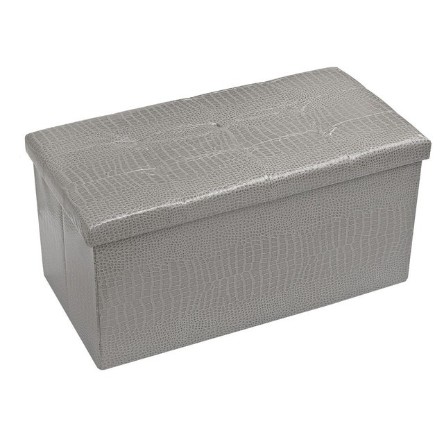 Cassapanca Contenitore Pouf Panca Poggiapiedi Similpelle Pelle Finta Coccodrillo 76x38x38 cm Grigia