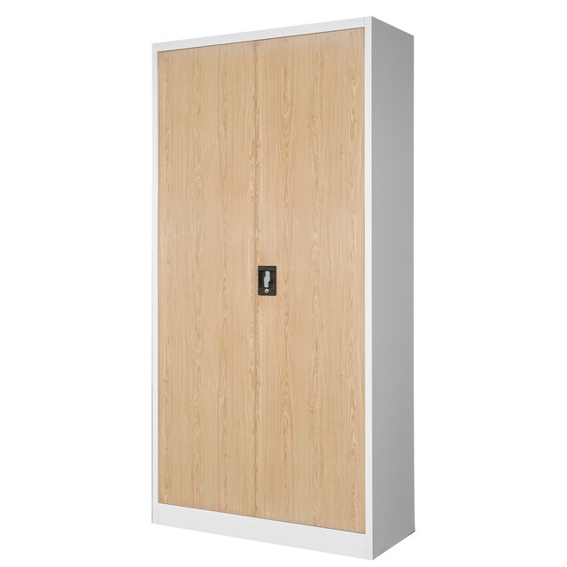 Armoire de Bureau de Rangement Métallique 4 étagères réglables 195 cm x 90 cm x 40 cm Blanc-Chêne de sonoma