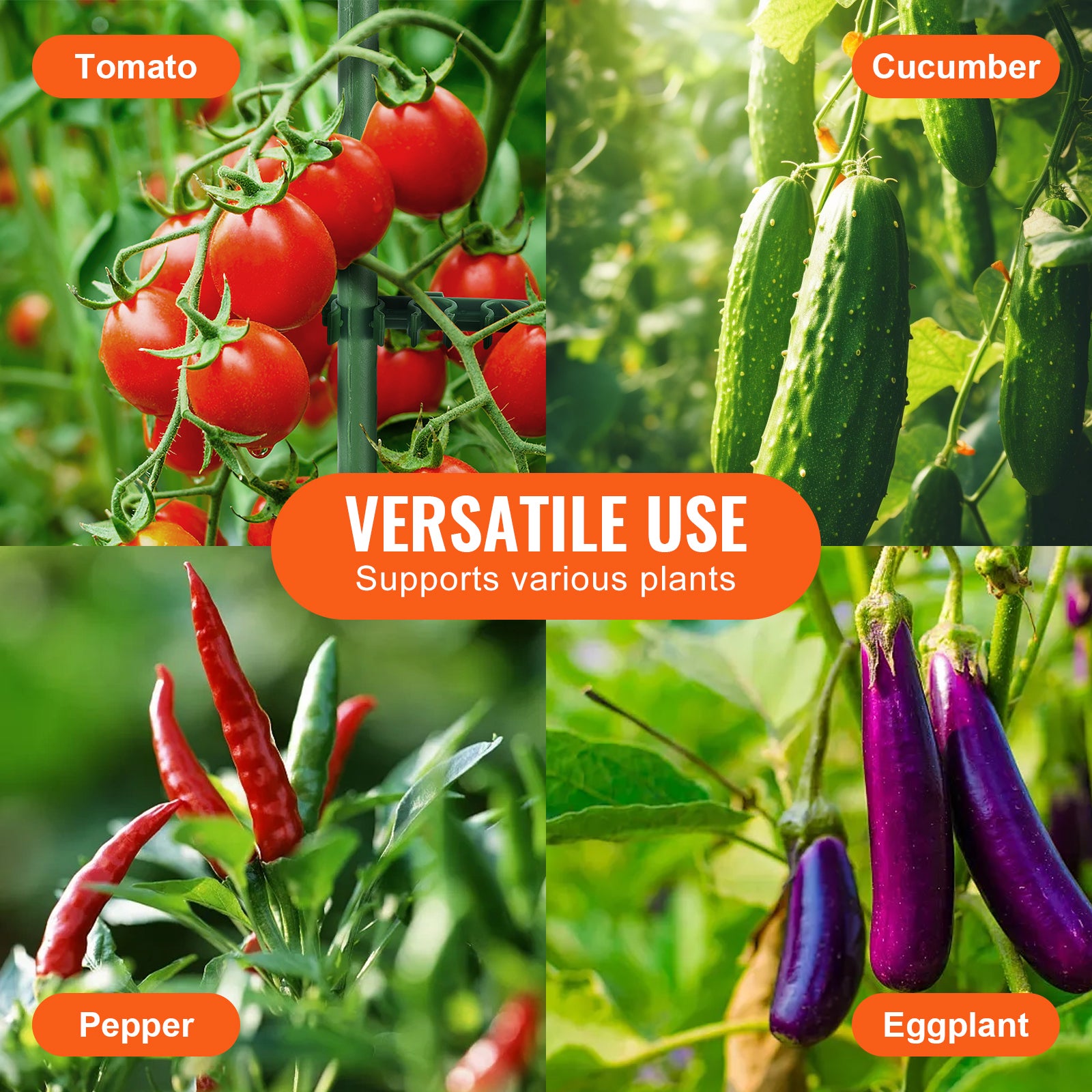 Lot de 6 cages à tomates SucceBuy 48 po, treillis empilable vert, piquets métalliques solides pour légumes, fleurs et plantes grimpantes - 8