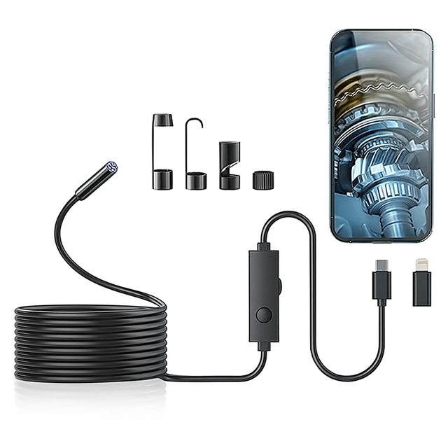 Caméra Endoscopique 1920p HD avec Double Lentille – Borescope à 8+1 Lampes LED, Inspection 10M, Compatible Android/iOS