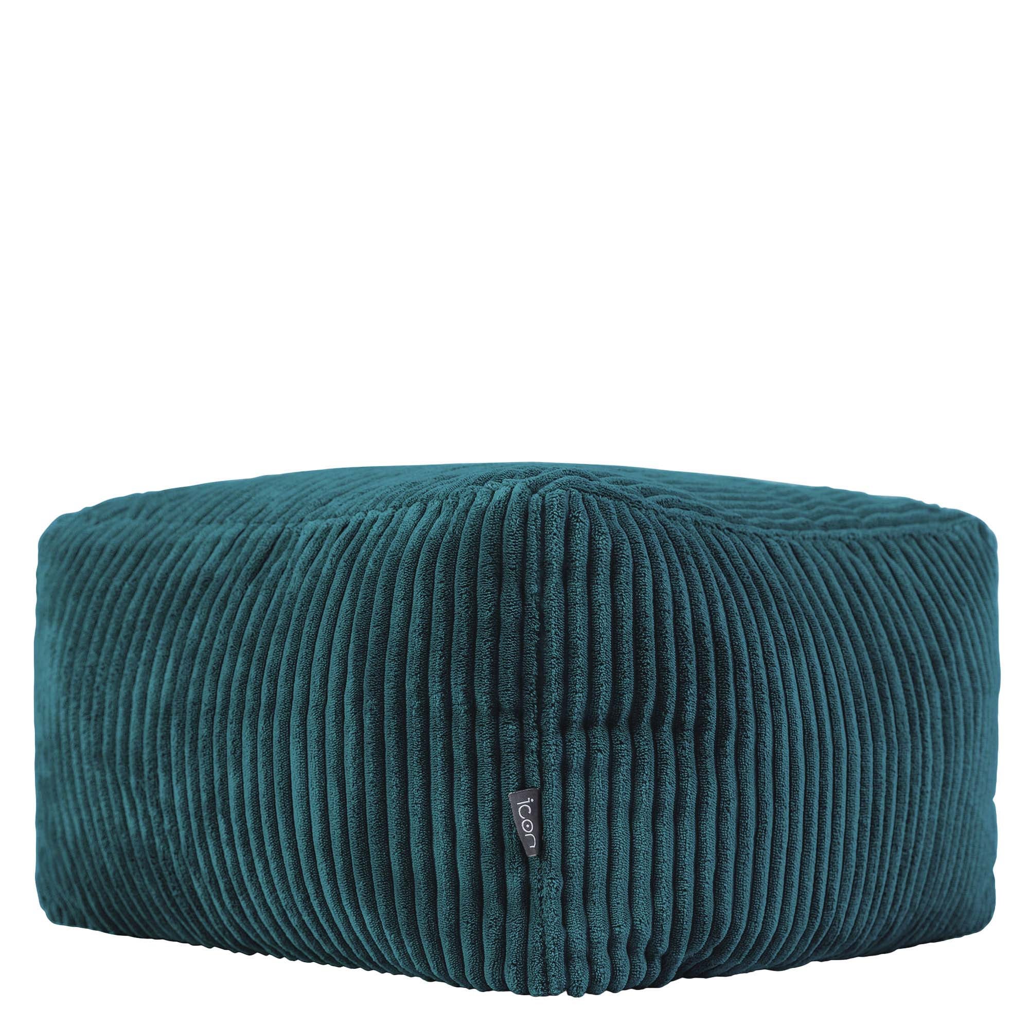 Pouf fauteuil avec repose-pied carré Icon velours côtelé bleu canard 97x84cm Oeko-Tex® - 6