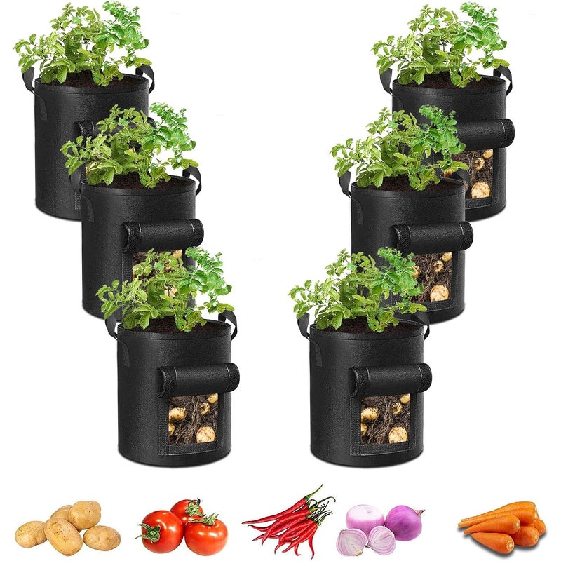 Opakowanie 6 czarnych worków do sadzenia ziemniaków (30 x 20 x 20 cm), trwała doniczka z materiału z uchwytem, gruba doniczka z włókniny o gramaturze