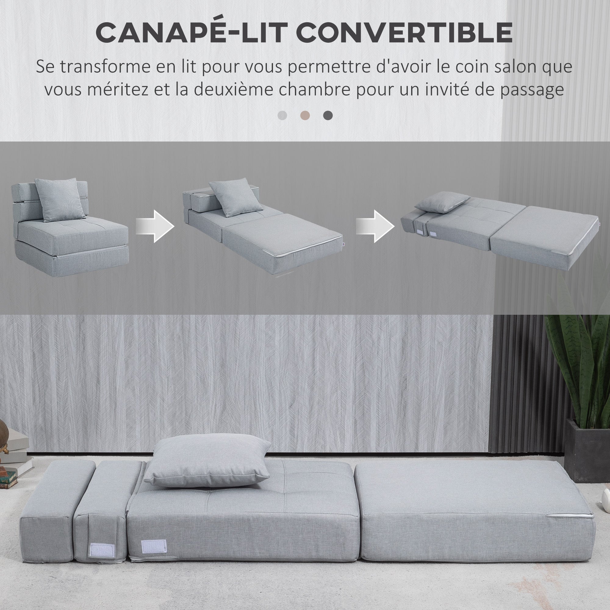 Chauffeuse convertible tissu 1 place HOMCOM - 4