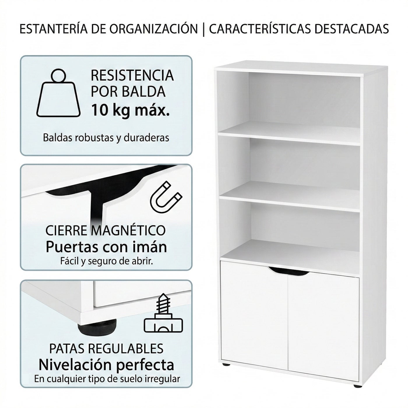 Estante branca de MDF de 2 portas 59x29x119 cm CasaSelección - 5