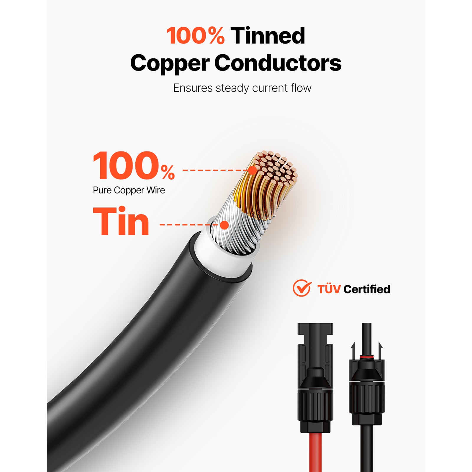 Câble extension SucceBuy 9,14 m,10 AWG,connecteurs mâle/femelle,1500 V CC,IP67,pour panneaux,lot de 2 - 4
