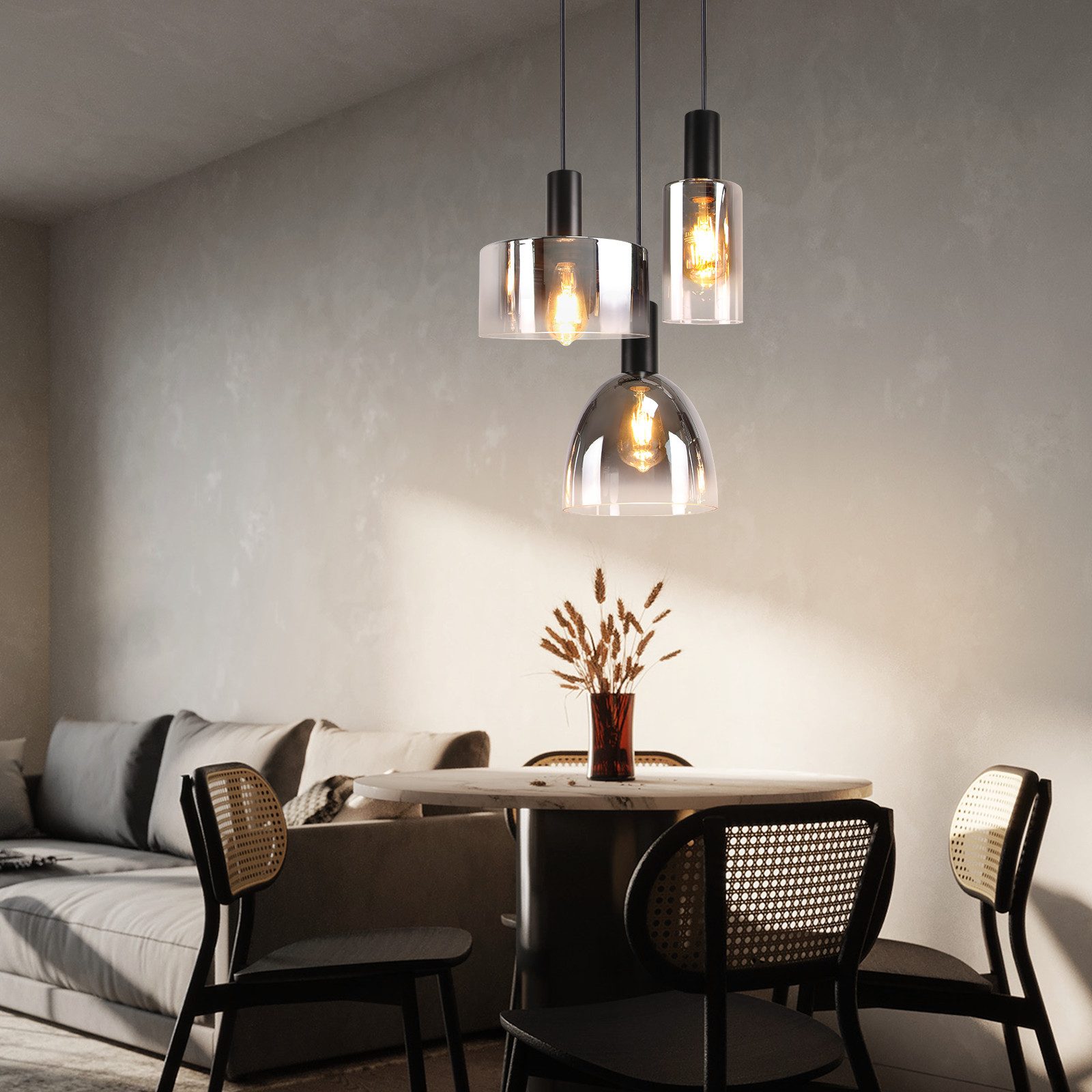 NETTLIFE Lampe à Suspension Pour Table à Manger Vintage En Verre Gris Fumé E27 Réglable En Hauteur Pour Salon - 8