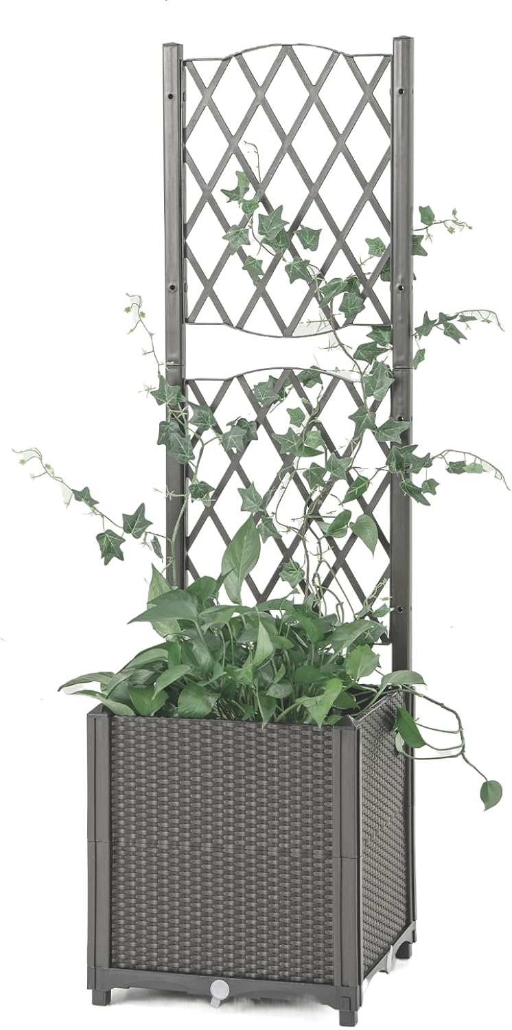 Jardinière Surélevée Avec Système D'arrosage Auto 90L - Blanc Rotin - Pour Balcon & Intérieur