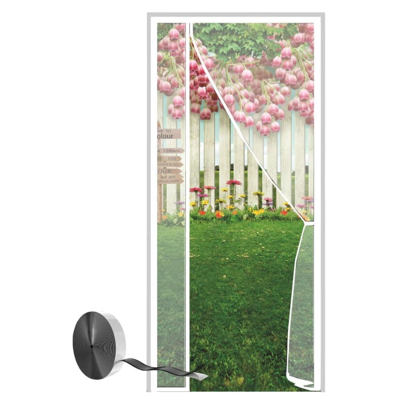 Moskitiera do drzwi, moskitiera magnetyczna, drzwi przesuwne do moskitiery z automatycznym zamknięciem magnetycznym, 110 x 210 cm, biała