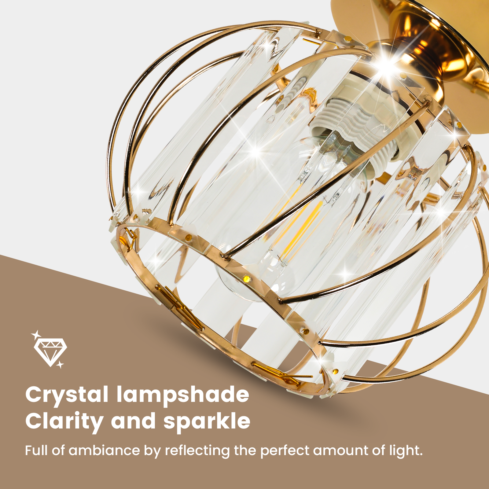 GOECO Plafonnier Cristal Doré en Métal, Luminaire Plafond E27 Rond Ø19cm pour Salon Chambre Couloir Intérieur - 9