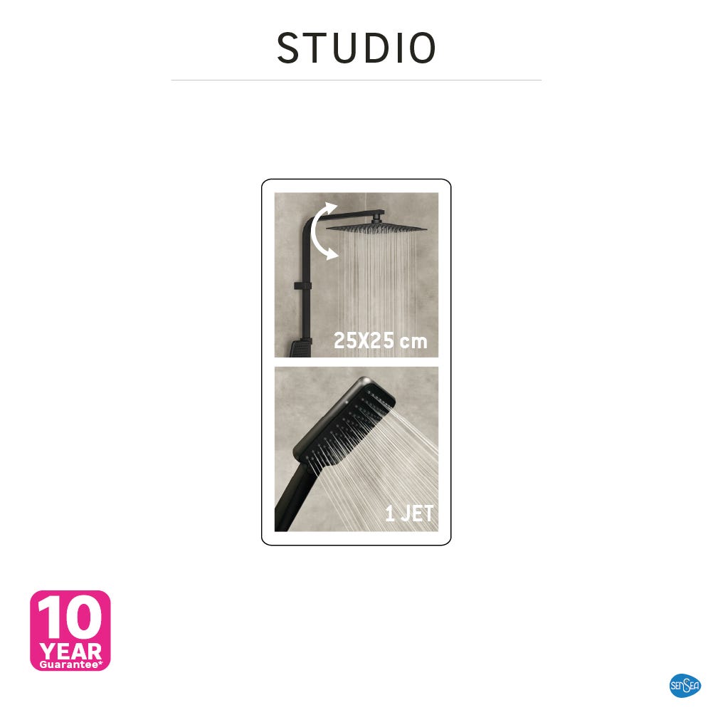 Set de douche SENSEA - Colonne de douche avec robinet mécanique et étagère de douche suspendue - Noir - Studio / Neo - 3