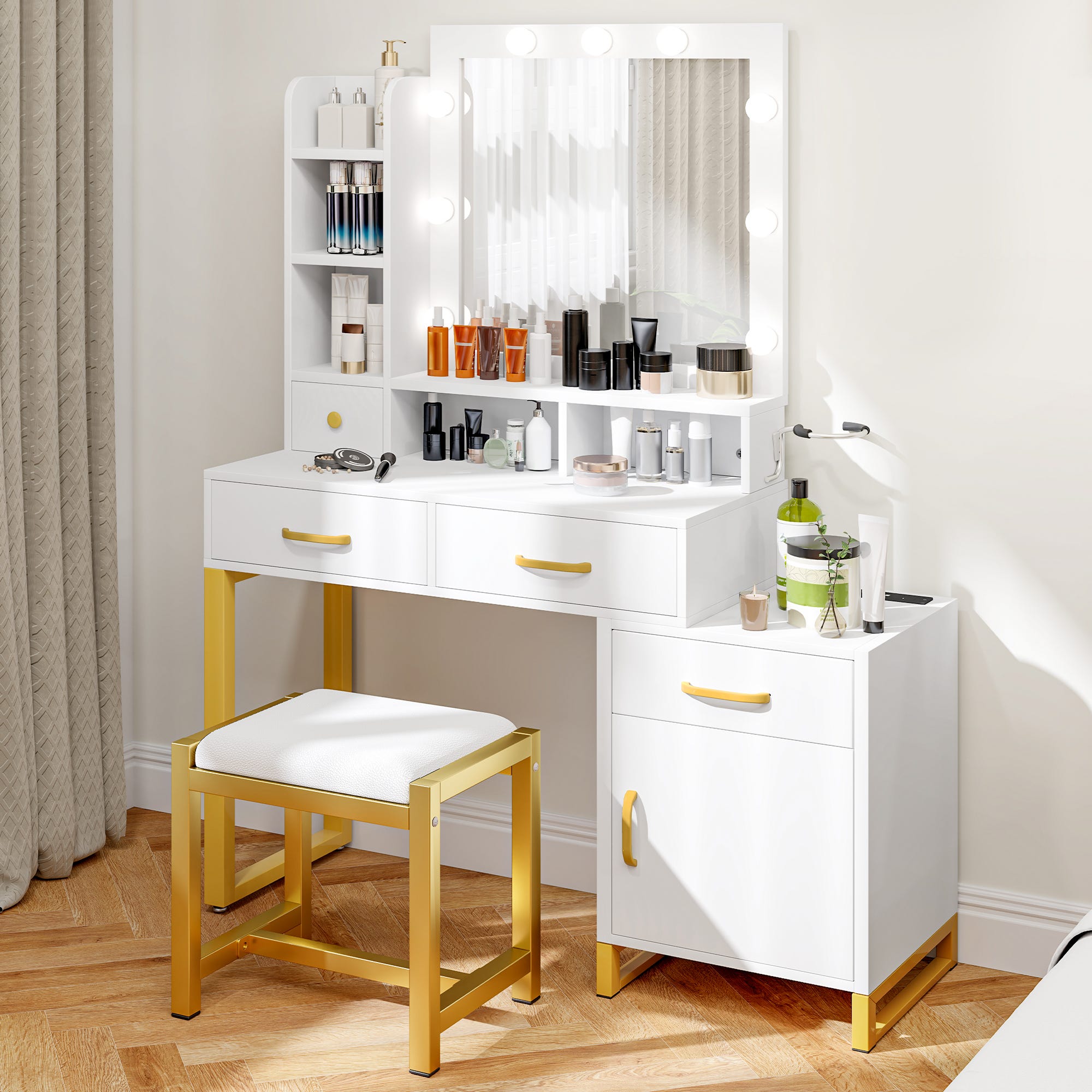 YITAHOME Coiffeuse avec Miroir - 4 Tiroirs - Prise de Courant - Noir YITAHOME Coiffeuse avec Miroir - 4 Tiroirs - Prise de Courant - Noir