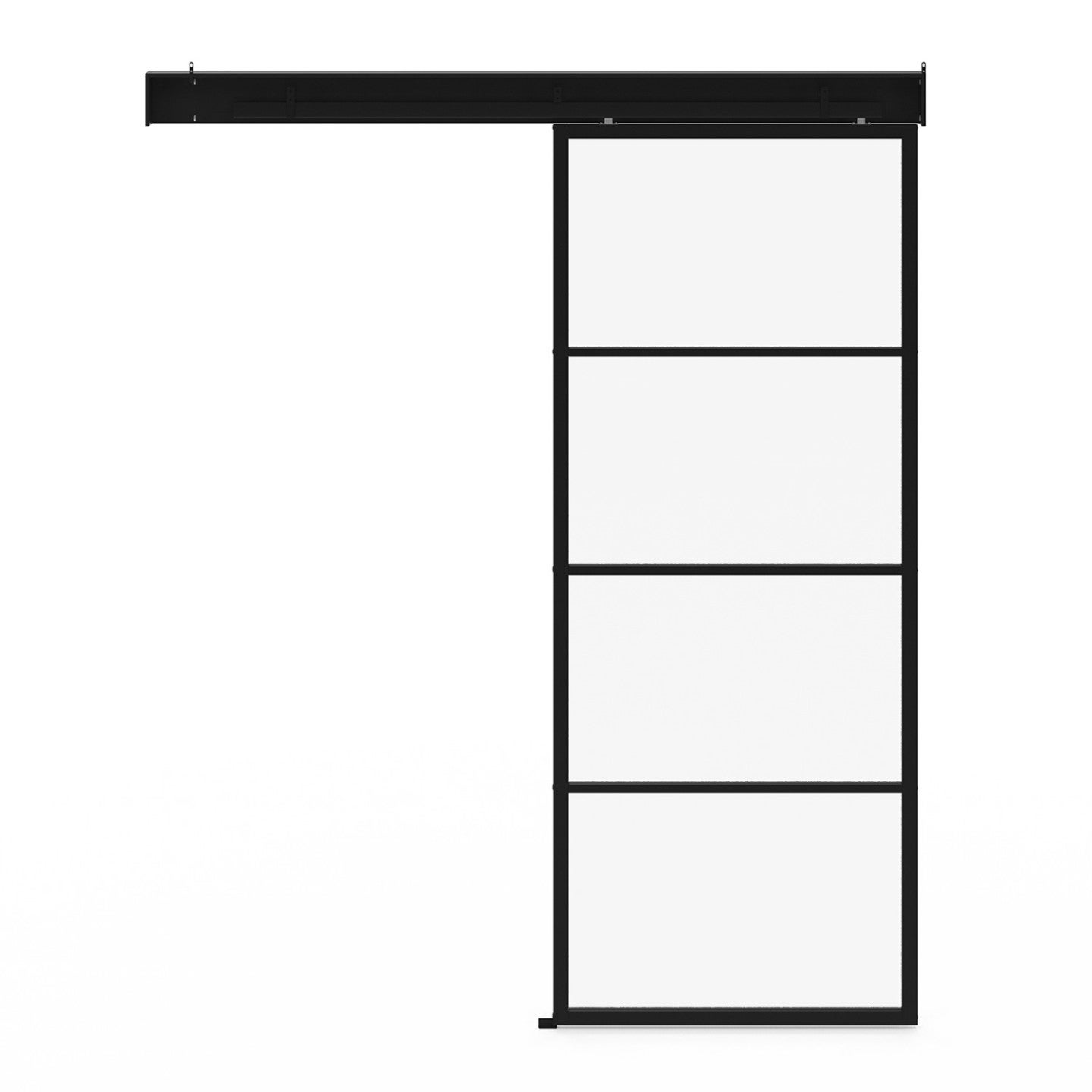 Kit porte coulissante vitrée verre trempé 83 cm en métal + MDF avec rail et fixations - 4