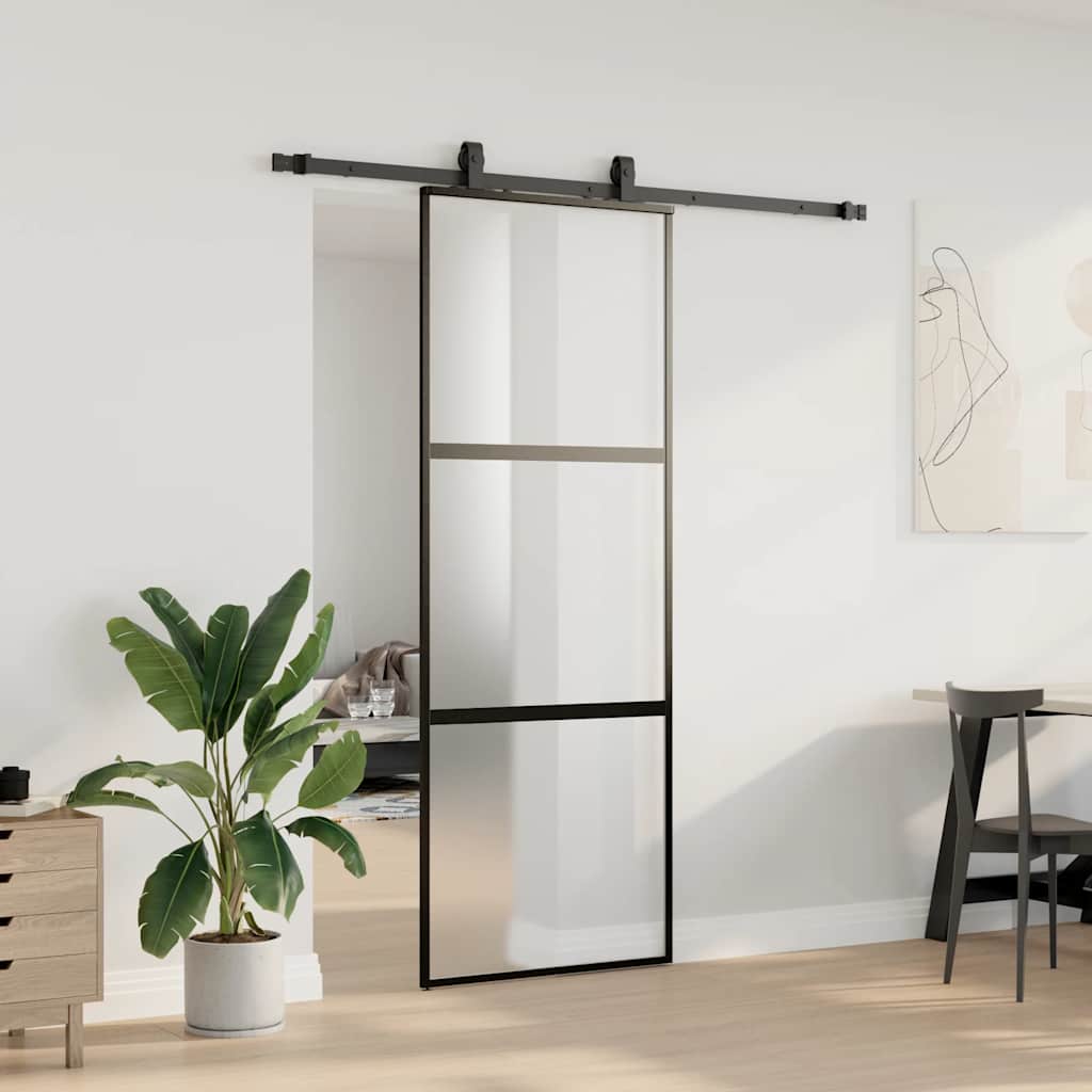 Puerta corredera con herrajes negro 76x205 cm vidrio templado vidaXL - 4