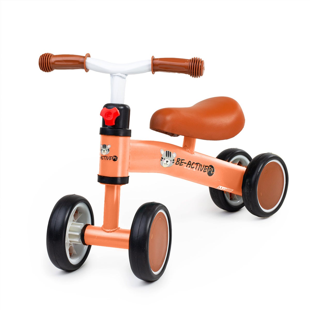 Rowerek biegowy dla dzieci, jeździk do nauki 4-kołowy pomarańczowy Be-active.pl