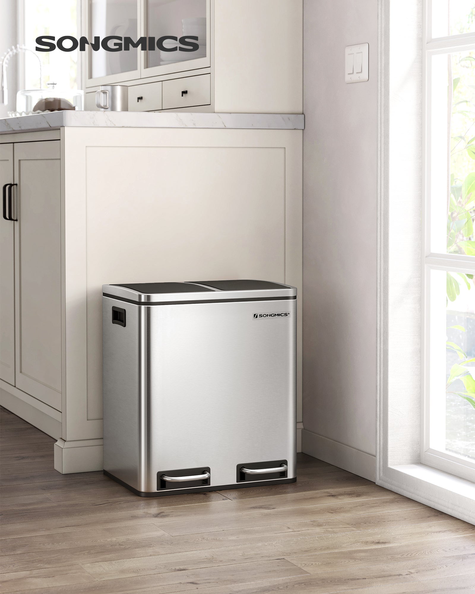 Poubelle De Cuisine à 2 Compartiments 2x15L - Tri Sélectif Facile - Couvercle Softclose Silencieux - Design Métal