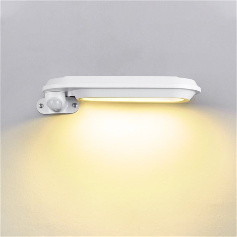 Zewnętrzna lampa ścienna zasilana energią słoneczną - 24*8*3 cm, biała obudowa, ciepłe światło, dowolnie regulowany kąt nachylenia