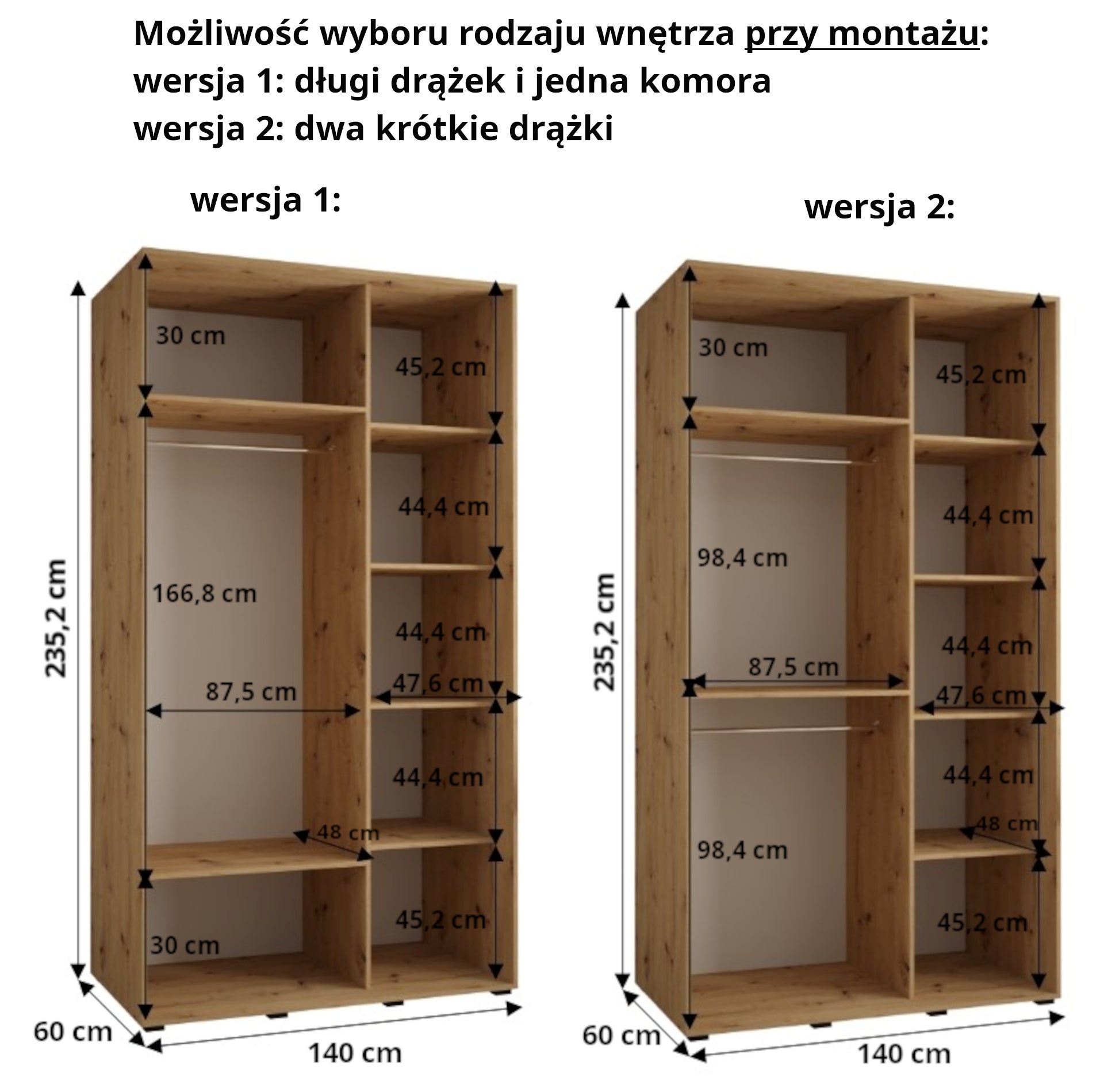 Szafa przesuwna z lustrem wysoka Davos 13 140 x 60 x 235,2 cm artisan + czarmy + u. srebrny - Abiks Meble - 5