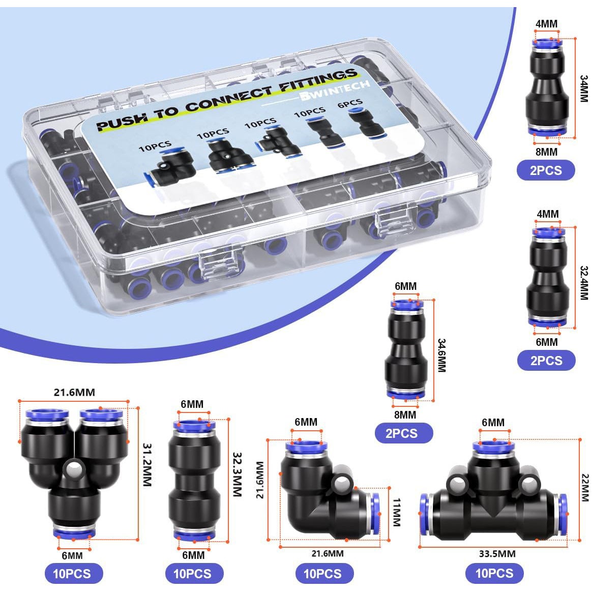 (46 pièces) Contient 40 kits de raccords pneumatiques de 6 mm et 6 connecteurs de réduction pneumatiques. - 2