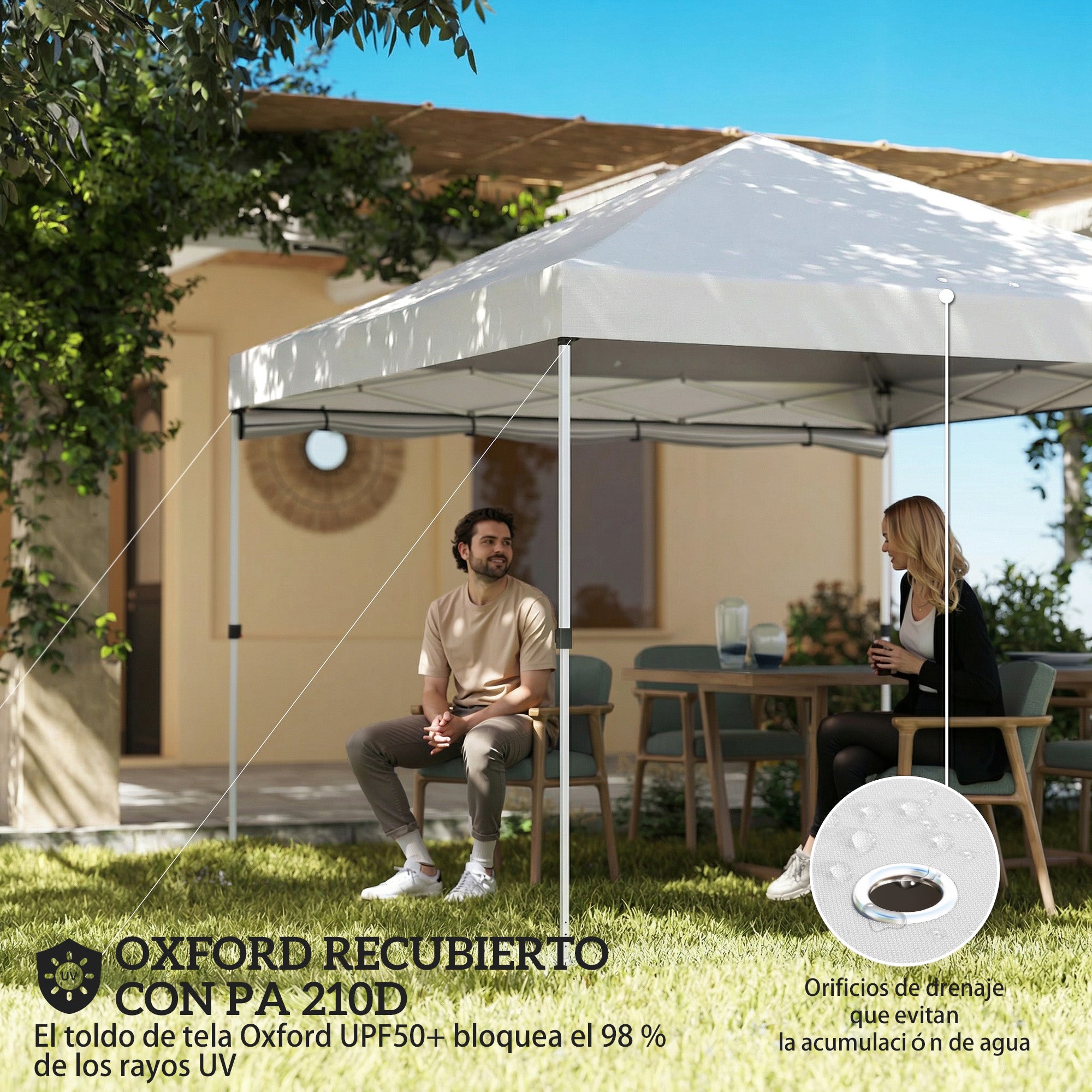 Carpa Plegable Outsunny Tela Oxford, Metal Blanco 293x293x270 cm - 5