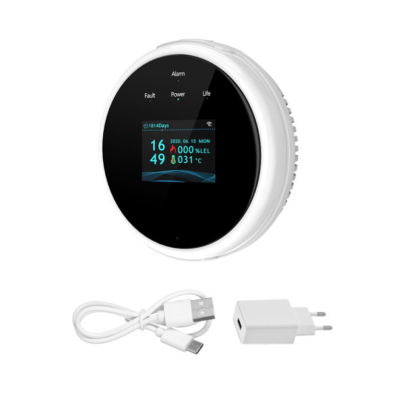 Détecteur de gaz WiFi Tuya Smart Life avec écran LCD et alarme sonore Détecteur de gaz WiFi Tuya Smart Life avec écran LCD et alarme sonore