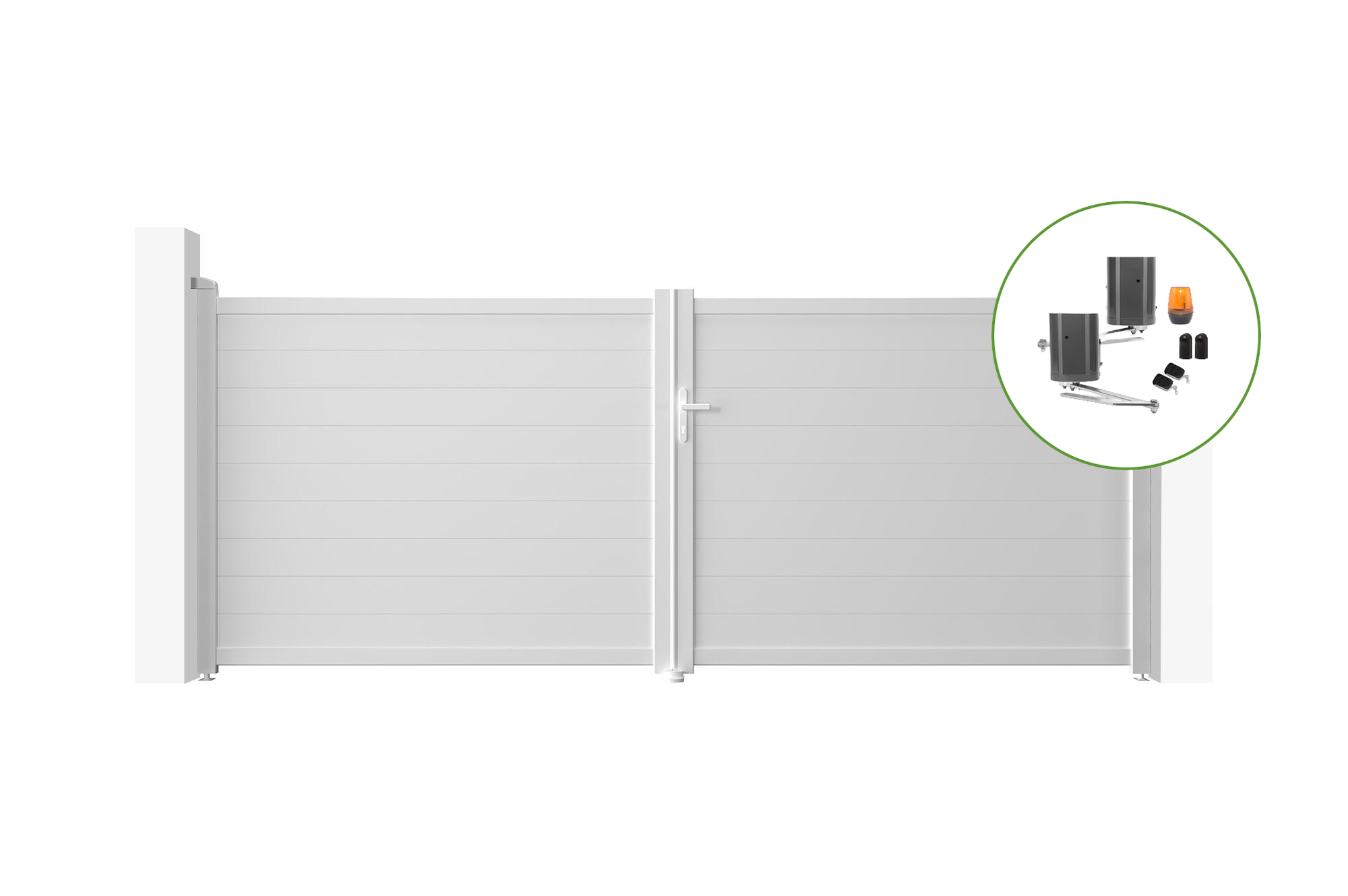 Biała elektryczna brama skrzydłowa EIGER 400B160 + napęd BUNKER B500