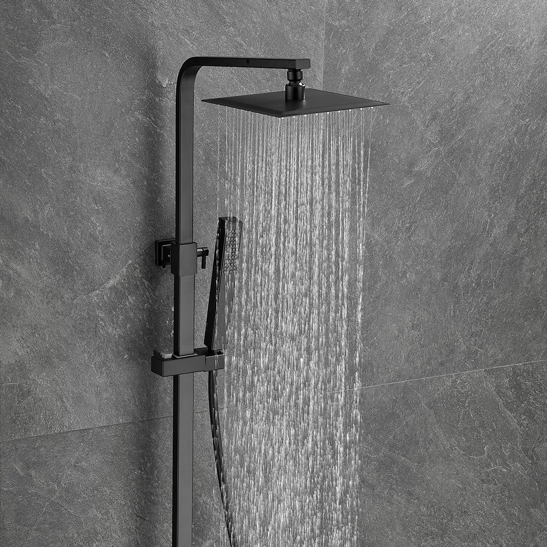 Valaz Barre de douche thermostatique carrée réglable jusqu'à 120 cm noir mat - Série Segura - 20 cm - 3