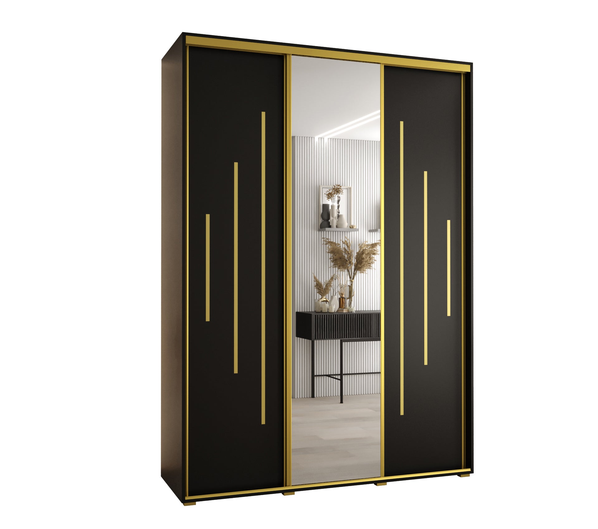 Szafa przesuwna z lustrem wysoka Davos 13 180 x 60 x 235,2 cm czarny + czarny + u. złoty - Abiks Meble