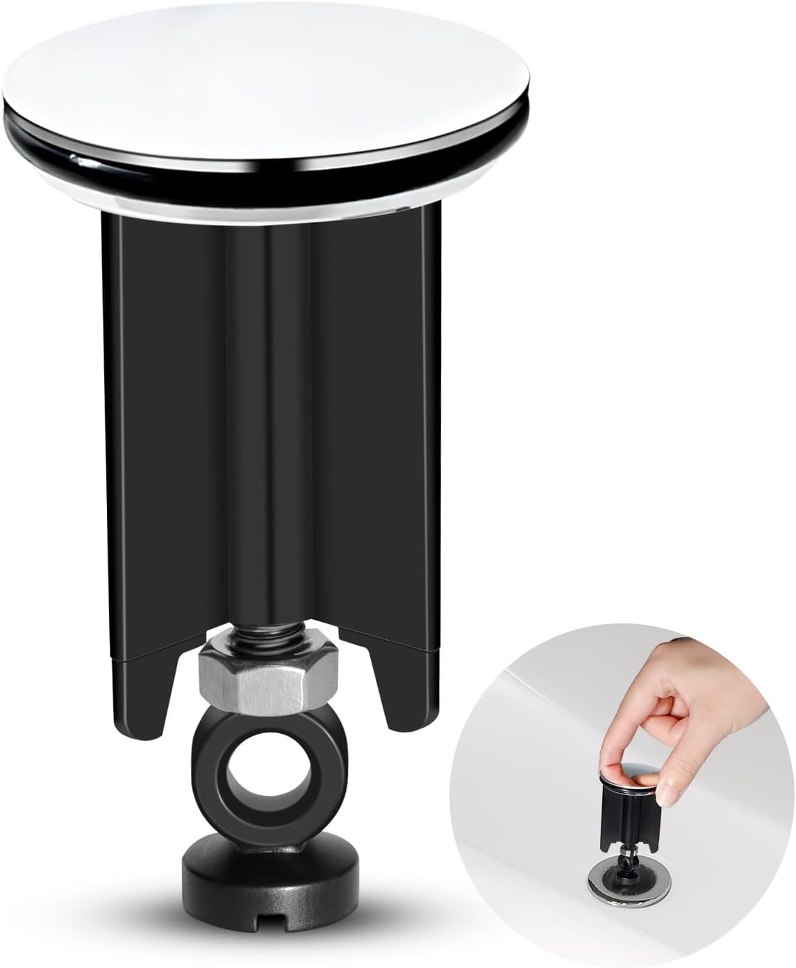 Korek do zlewu, korek do zlewu łazienkowego 40 mm, uniwersalny biały korek do zlewu, regulowany korek do zlewu (czarny)